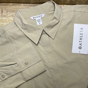 Athleta Midday Ultra Cropped Shirt Beige UPF 40+ Womens Medium New Long Sleeve